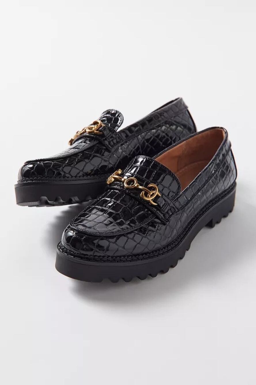 Sam Edelman Circus NY Black Deana Lug Sole Chunky Loafers Gold Chain Size 8.5